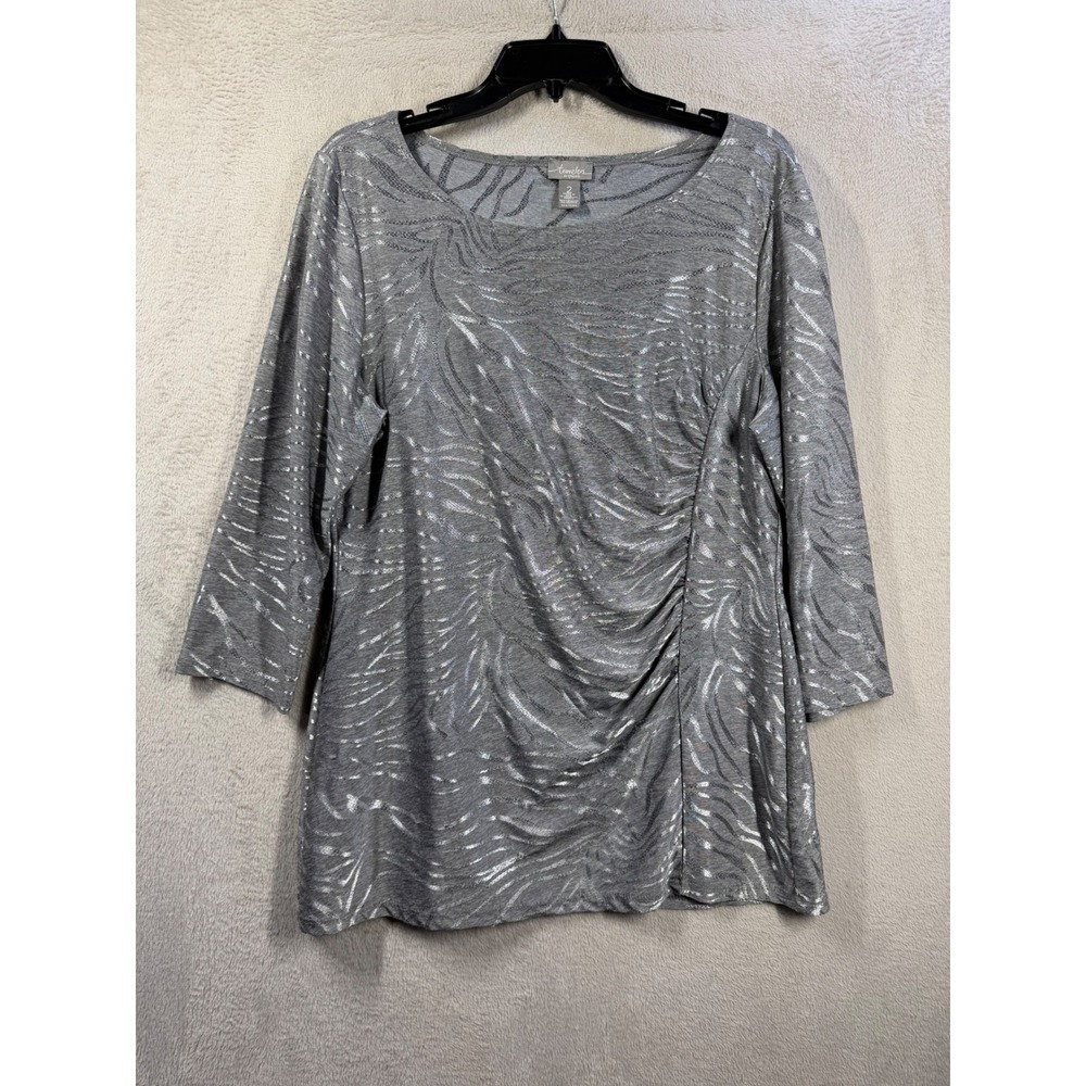 Chico's Travelers Top Women L Silver Metallic Zebra Travel Easy Care Blouse